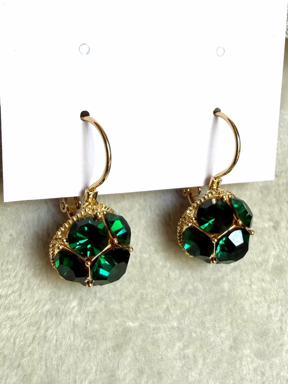 Gold Earrings with Emerald Green Crystals